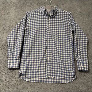 Hickey Freeman Button Shirt Mens Small Blue/White‎ Check Dress Casual Business